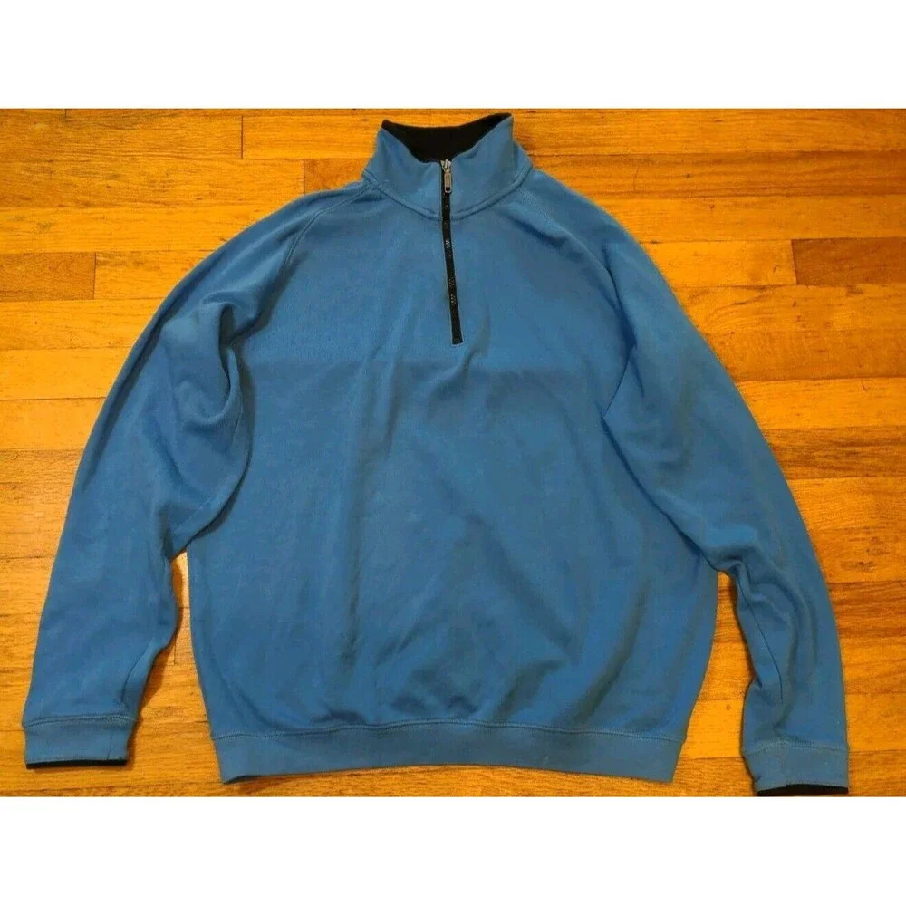 Boston Traders Men's 1/4 Zip Pullover PIMA Cotton Blue XL Long Sleeved Shirt
